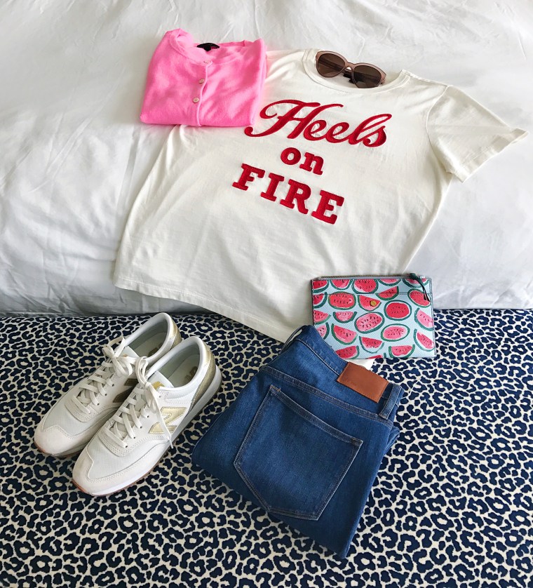 jcrew newalance heels on fire flatlay