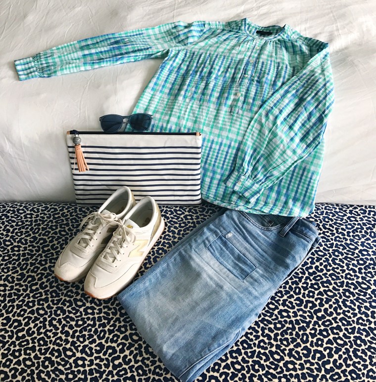 jcrew gingham ikat stripes vintage crop jean flatlay